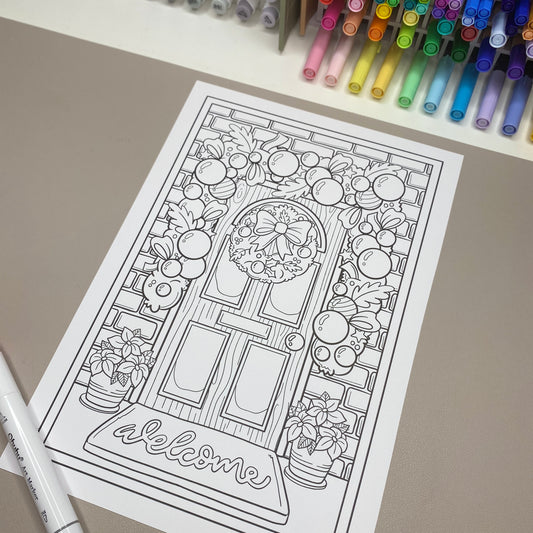 Festive Door Colouring Page