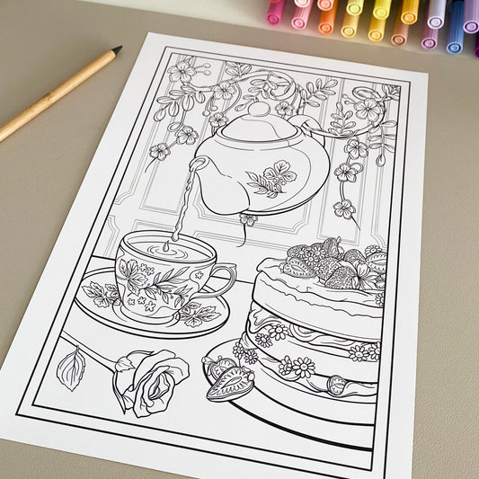 Afternoon Tea Colouring Page