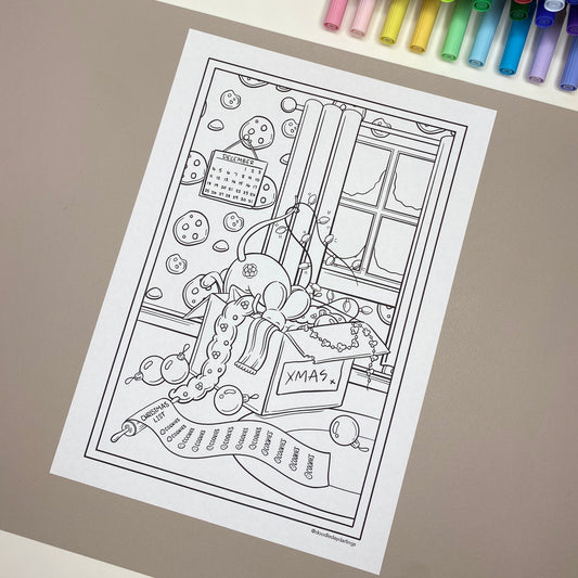 Unboxing Christmas Colouring Page