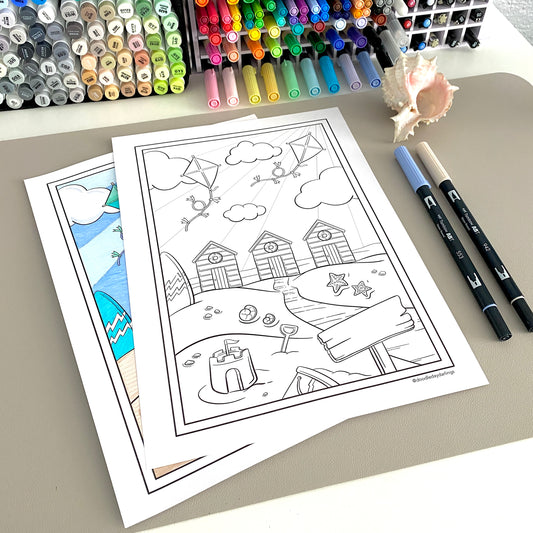 Day At The Beach Colouring Page