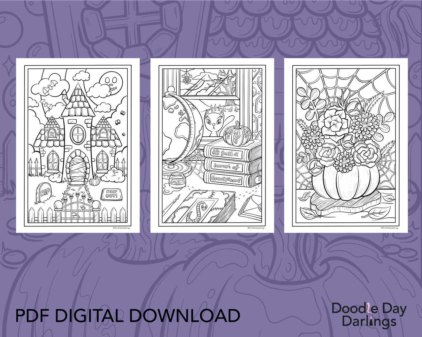 Spooky Autumn Colouring Pages Digital Download