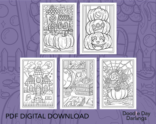 Spooky Autumn Colouring Pages Digital Download